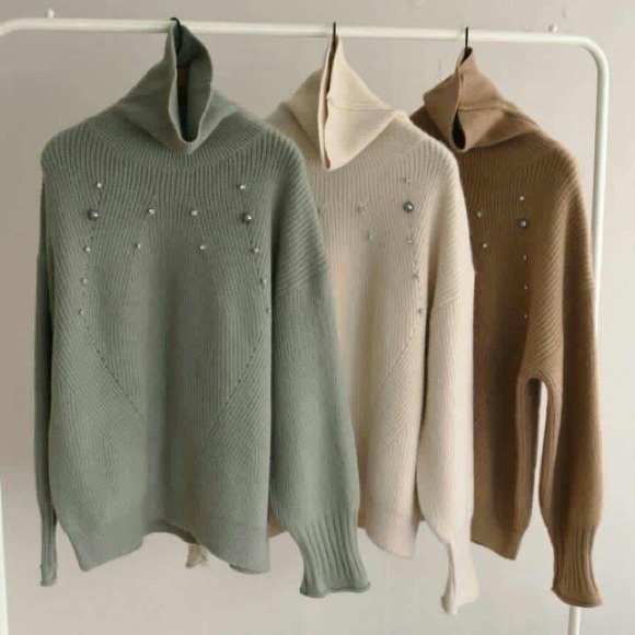 Sweaters - Korean Designer Beaded Aquamarine Sweater